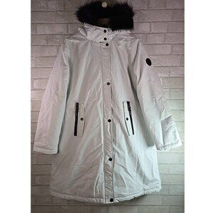 Perry Ellis Portfolio White Faux Fur Collar Mid-Long Winter Coat Women's XL